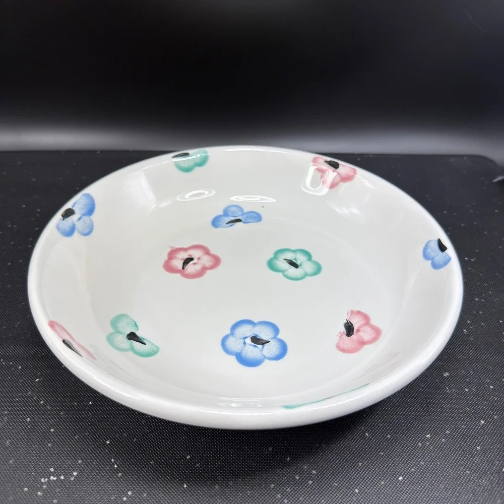 Pier 1 Imports Hand Painted Italy Floral Pasta Bowls Set of 4 White Blue Pink‎